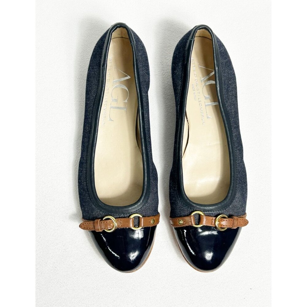 AGL Women's Mae Denim Leather Cap Toe Ballet Flat in Blue - EU Sz 40